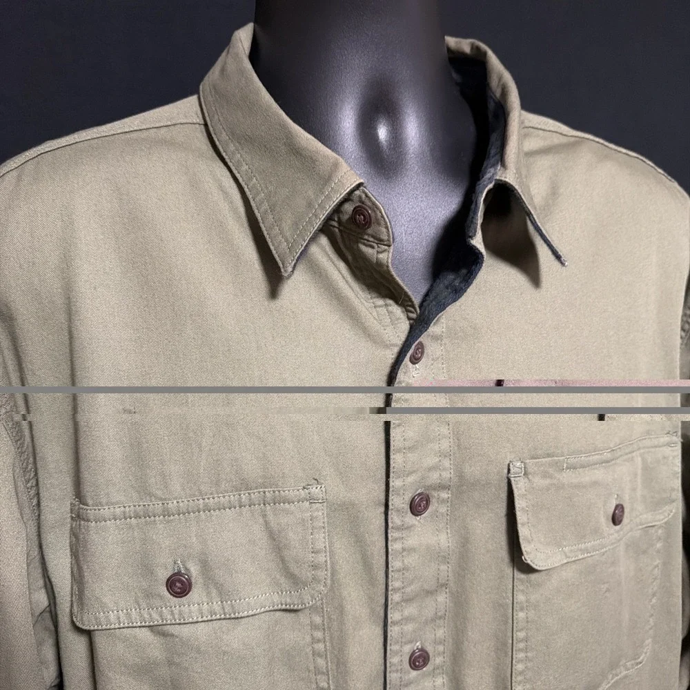 LL Bean Shirt Jacket Mens XL Tall Green Flannel Lined Traditional Fit Shacket